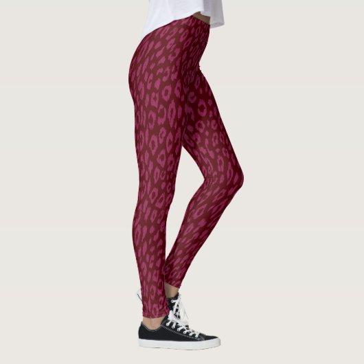 Leggings Léopard rose chaud unique & rouge foncé (Droite)