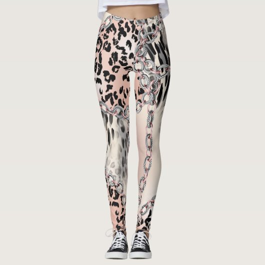 Leggings Léopard textile : Motif à chaîne florale. (Devant)