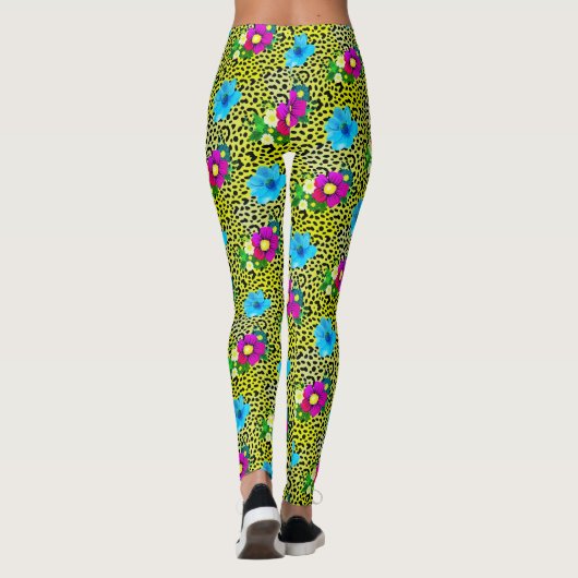 Leggings Leopard vert avec fleurs Imprimer (Dos)