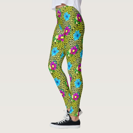 Leggings Leopard vert avec fleurs Imprimer (Gauche)