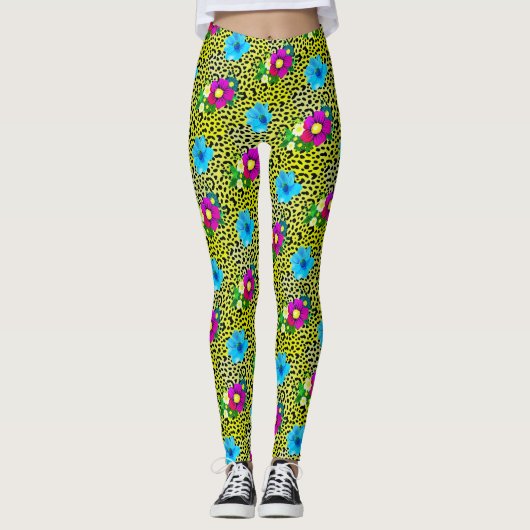 Leggings Leopard vert avec fleurs Imprimer (Devant)