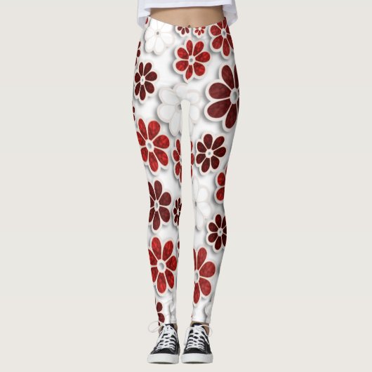 Leggings Les années 60 Super rouge à motifs floraux | Légen (Devant)
