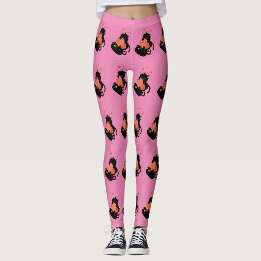 Leggings Les chats noirs jouent avec le coeur (Devant)