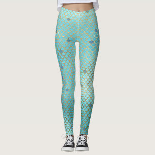 Leggings Les échelles de sirènes d'or et de bleu ombre