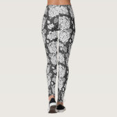 Leggings Les fleurs d'Hydrangea. Motif floral noir et blanc (Dos)