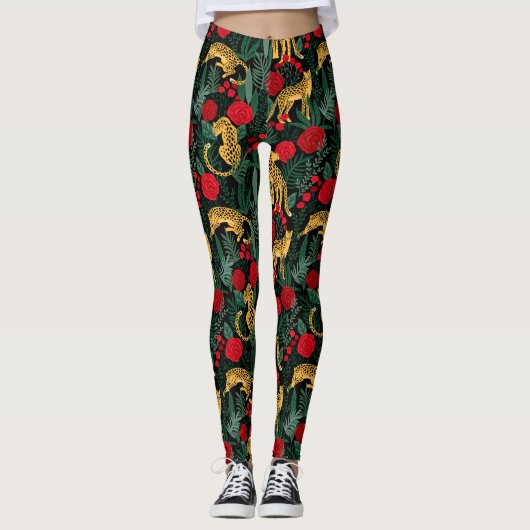 Leggings Les léopards et les roses rouges (Devant)