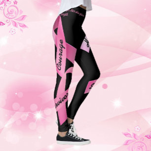 Leggings Les mots d'alimentation rose du ruban personnalise
