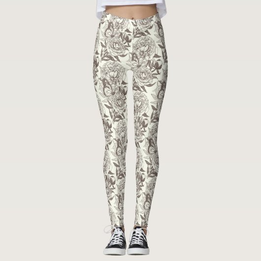 Leggings Les pivoines et les papillons bloquent l'impressio (Devant)