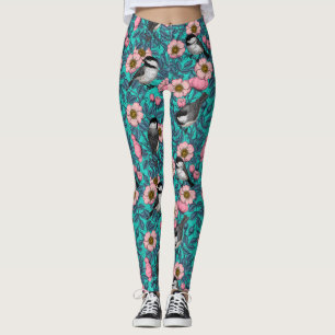 Leggings Les poulets dans la nature rose, rose et bleu