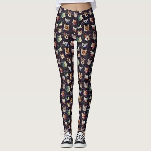 Leggings Les têtes de chats dans l'espace extra-atmosphériq (Devant)