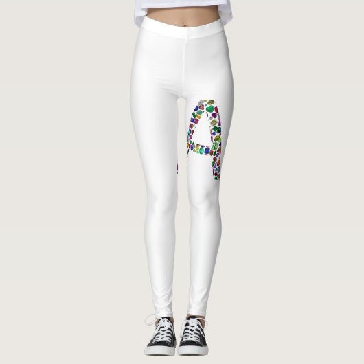 Leggings Lettre initiale A avec Monogramme floral de pierre (Devant)