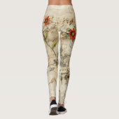 Leggings Lettre vintage d'amour parchemin avec fleurs (6) (Dos)