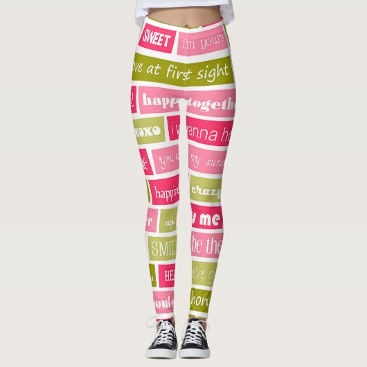 Leggings Lettres d'amour rose et vert (Devant)