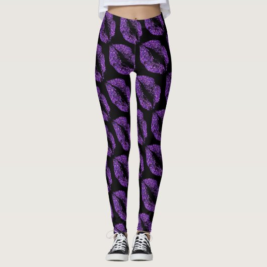 Leggings Lèvres à Parties scintillant violette Noir moderne (Devant)