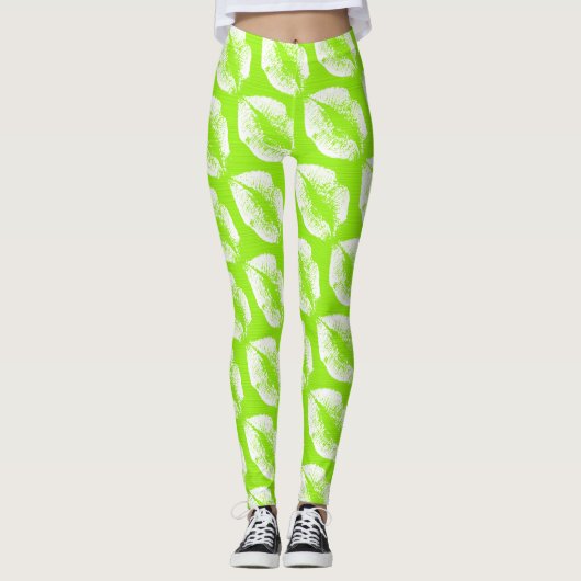 Leggings Lèvres blanches Lime moderne (Devant)