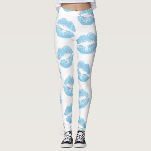 Leggings Lèvres Bleues, Motif De Lèvres, Bleu, Baiser (Devant)