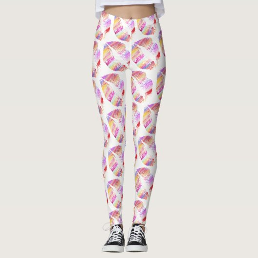 Leggings Lèvres colorées Blanc moderne (Devant)