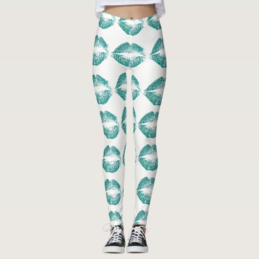 Leggings Lèvres de Parties scintillant turquoise #2 (Devant)
