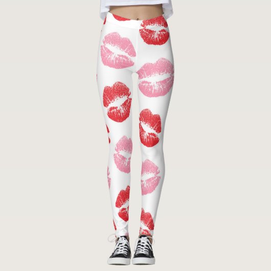 Leggings Lèvres rouges et roses, Motif des lèvres, bâton à  (Devant)