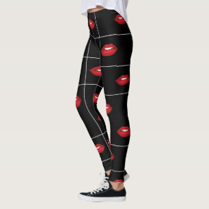Leggings Lèvres rouges Motif noir et blanc rétro