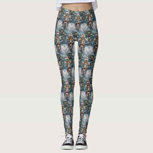 Leggings Lhasa Apso Chien à Moto Noël (Devant)