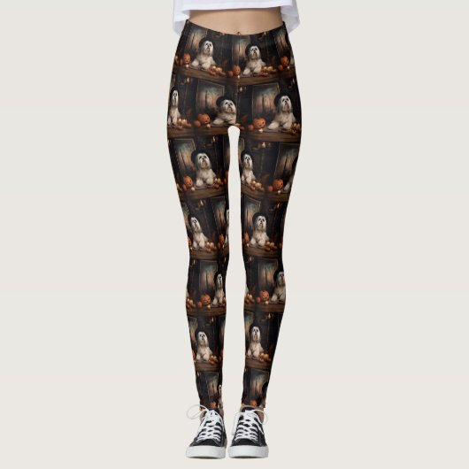 Leggings Lhasa Apso Citrouille Halloween effrayant (Devant)