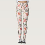 Leggings L'hiver d'aquarelle fleurit des baies de houx<br><div class="desc">Les grandes fleurs de poinsettia de terre cuite rouge et les roses blancs avec le feuille saisonnier de feuillage et de houx de vert forêt d'hiver avec les baies rouges au-dessus d'un rougissement dentellent l'arrière - plan faisant les guêtres modernes à la mode élégantes d'une saison de Noël.</div>