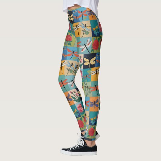 Leggings Libellules Colorées Et Roses Patchwork (Gauche)