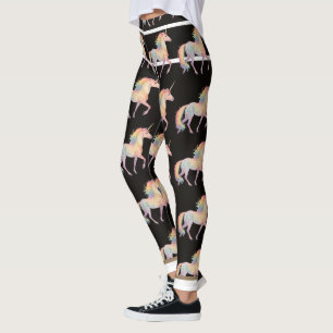 Leggings Licorne arc-en-ciel magique Personnalisé noir