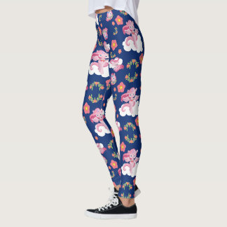 Leggings Licornes roses et florales sur fond marine
