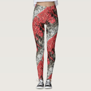 Leggings lierre rouge rose feuille mur de pierre d'automne