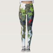 Leggings Lierre vert avec des baies rouges (Devant)