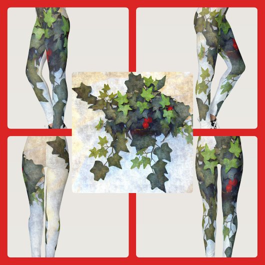 Leggings Lierre vert avec des baies rouges