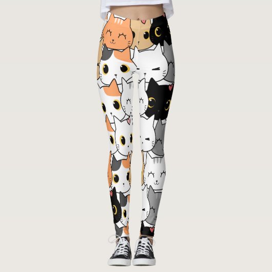 Leggings Ligne de coeur de Motif Cute Kawaii Cats (Devant)