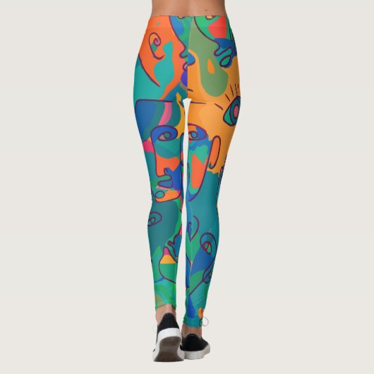 Leggings Ligne Doodle vintage Abstraite face (Dos)