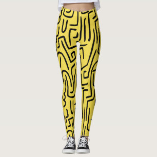 Leggings Lignes Abstraites 130318 - Noir sur #fff300 Jaune