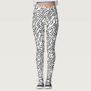 Leggings Lignes Abstraites 130318b) - Noir sur blanc