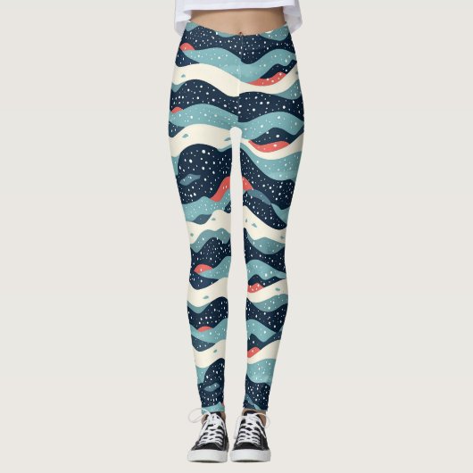 Leggings Lignes Abstraites avec points de flocon de neige (Devant)