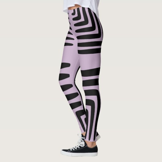 Leggings Lignes africaines violettes et épaisses en noir (Gauche)