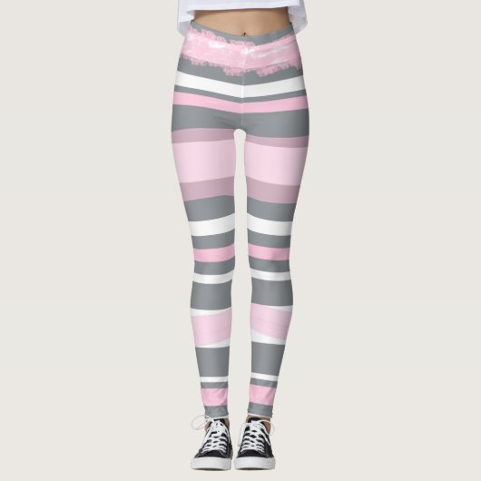 Leggings Lignes blanches gris rose Art Abstrait (Devant)
