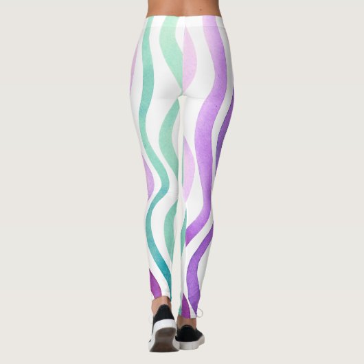Leggings Lignes d'aquarelles violettes et vertes (Dos)