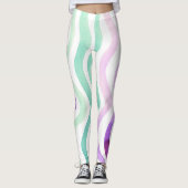Leggings Lignes d'aquarelles violettes et vertes (Devant)