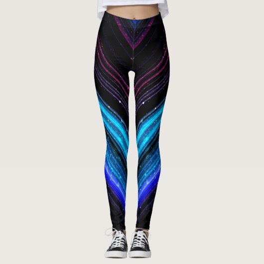 Leggings Lignes de chevron de galaxie bleu-rose métallique (Devant)