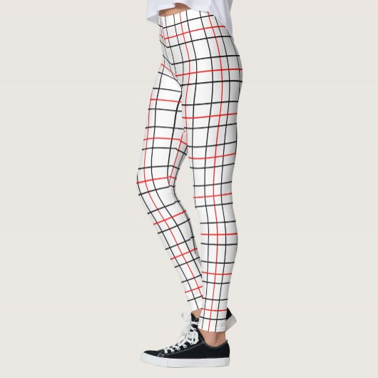Leggings Lignes de grille noire rouge Conception de plis