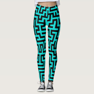 Leggings Lignes de labyrinthe noir turquoise