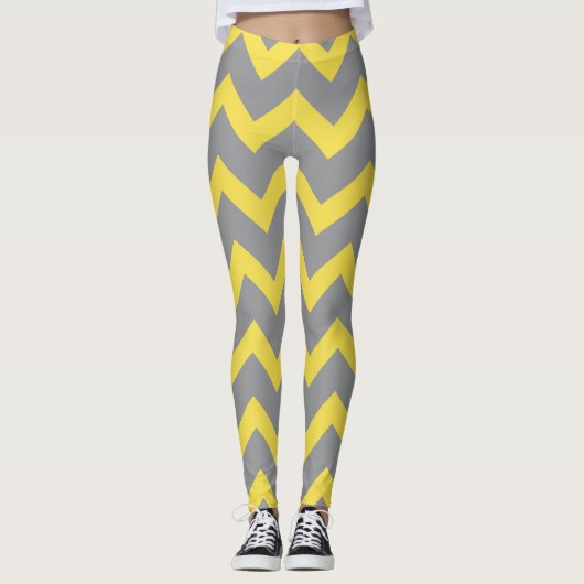 Leggings Lignes de motif gris-jaune Chevron rayées (Devant)