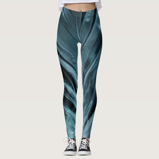 Leggings Lignes de plumes bleues Abstraites (Devant)