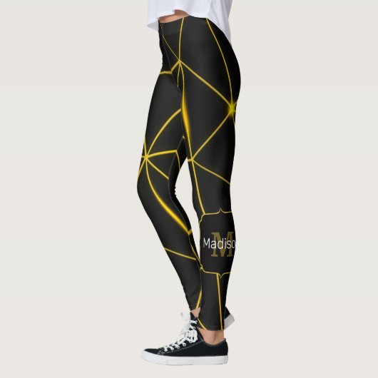Leggings Lignes d'or triangles noirs géométriques Monogramm (Gauche)