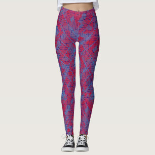 Leggings Lignes et patchs motif en bleu rouge BG