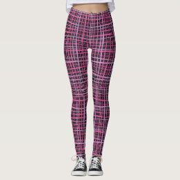 Leggings Lignes fines À damiers motif C09.rose sur Black BG